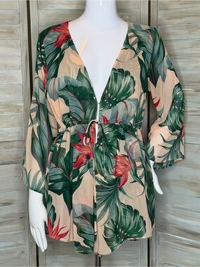 Show Me Your Mumu Roxy Romper Kauai Kisses tropical green palm leaves EUC Small